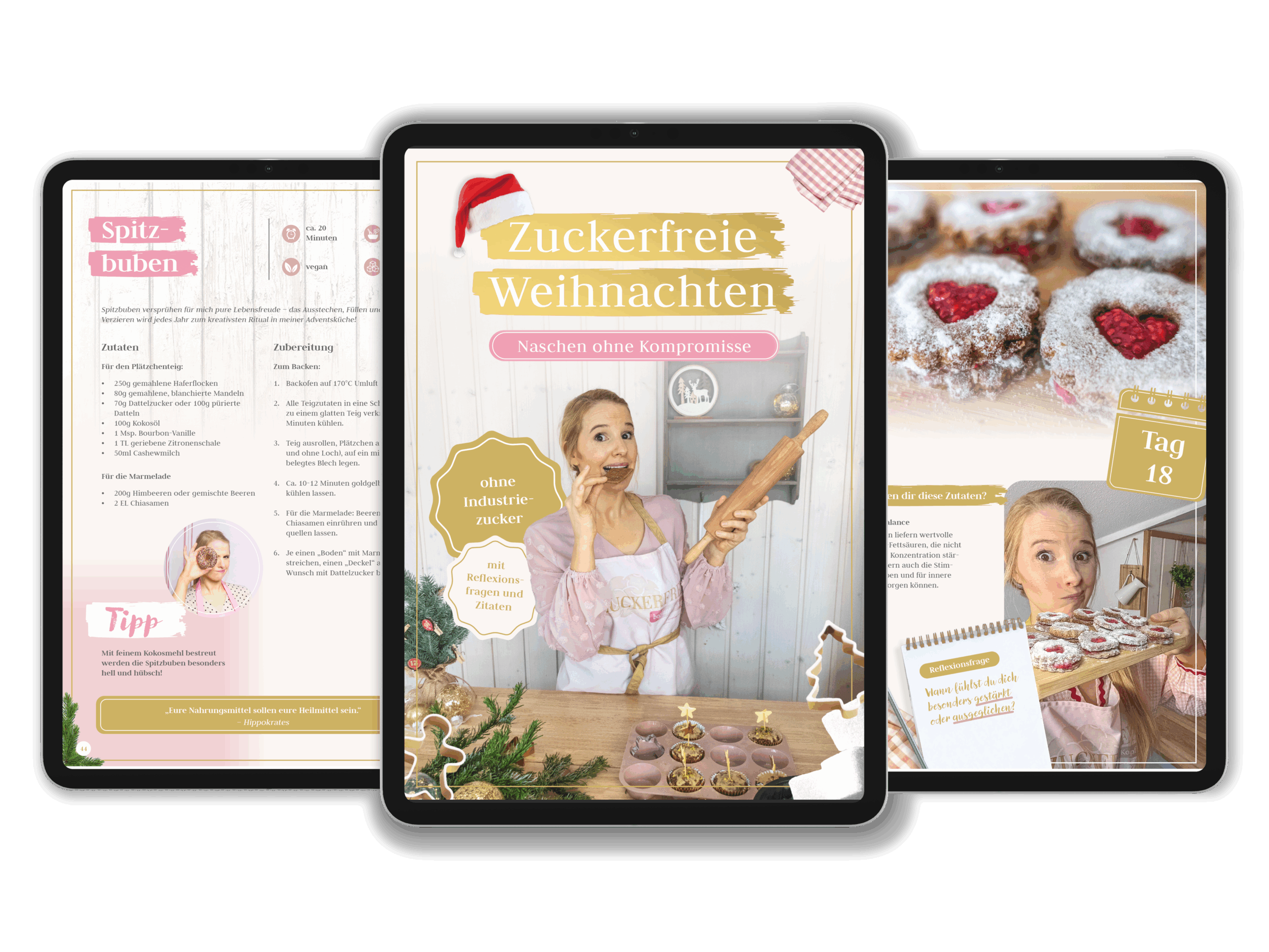 E-Book Zuckerfreie Weihnachten von Leandra Fili auf drei Tablets